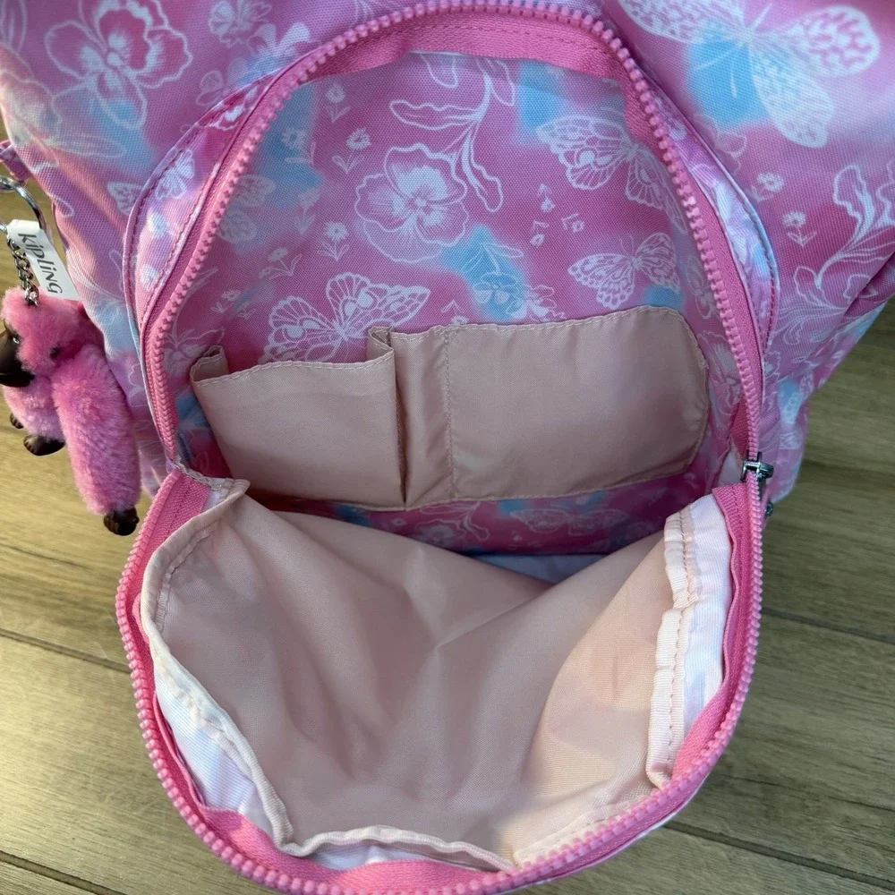 Kipling Backpack Pink Color Print Laptop Bookbag School Large NEW Seoul